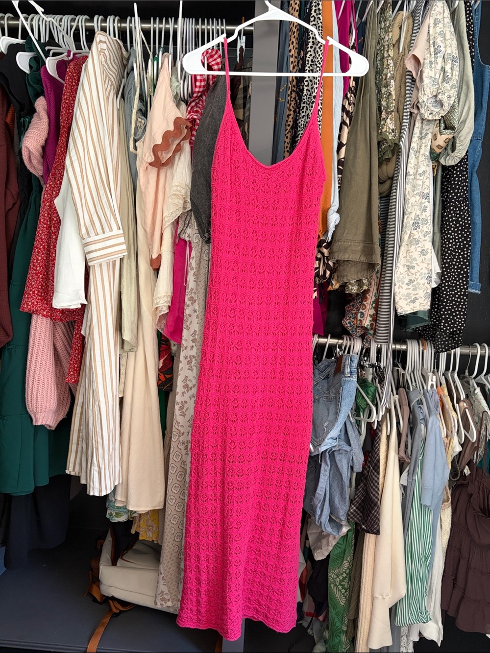 Fuchsia Crochet Slip Dress - Women's Sleeveless Tank Dress